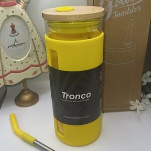 Tronco 20oz Glass Tumbler Silicone Lid & Metal Straw Bamboo Sun Yellow
